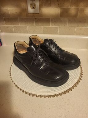 Vintage Y2K 90's Men's London Underground Black Leather Oxford Shoes Sz. 11
